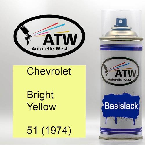 Chevrolet, Bright Yellow, 51 (1974): 400ml Sprühdose, von ATW Autoteile West.